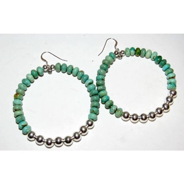 Navajo Rolled Turquoise & Sterling Navajo Pearls Beads Hoop Earrings (1 of 3)