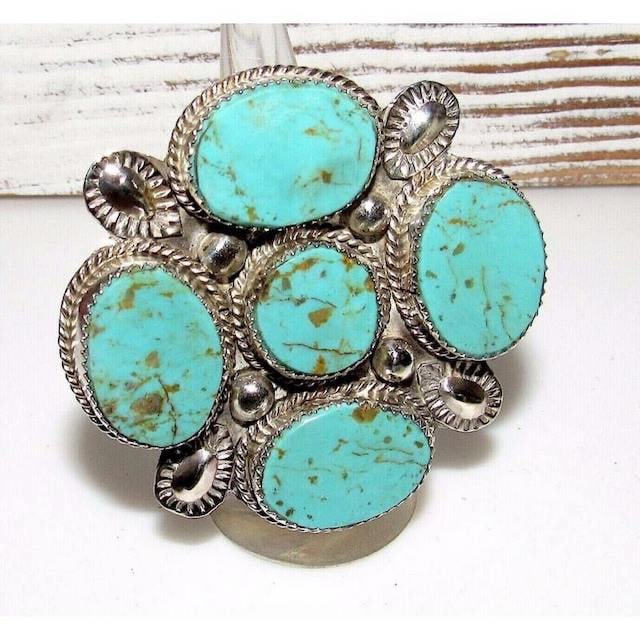 Navajo Turquoise Cluster Statement Ring Sz 7 Sterling Silver Signed (1 of 5)