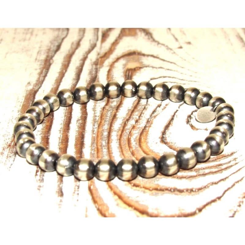 Native American 5mm Sterling Silver Navajo Pearl Beaded 7" Stretch Bracelet (1 of 4)