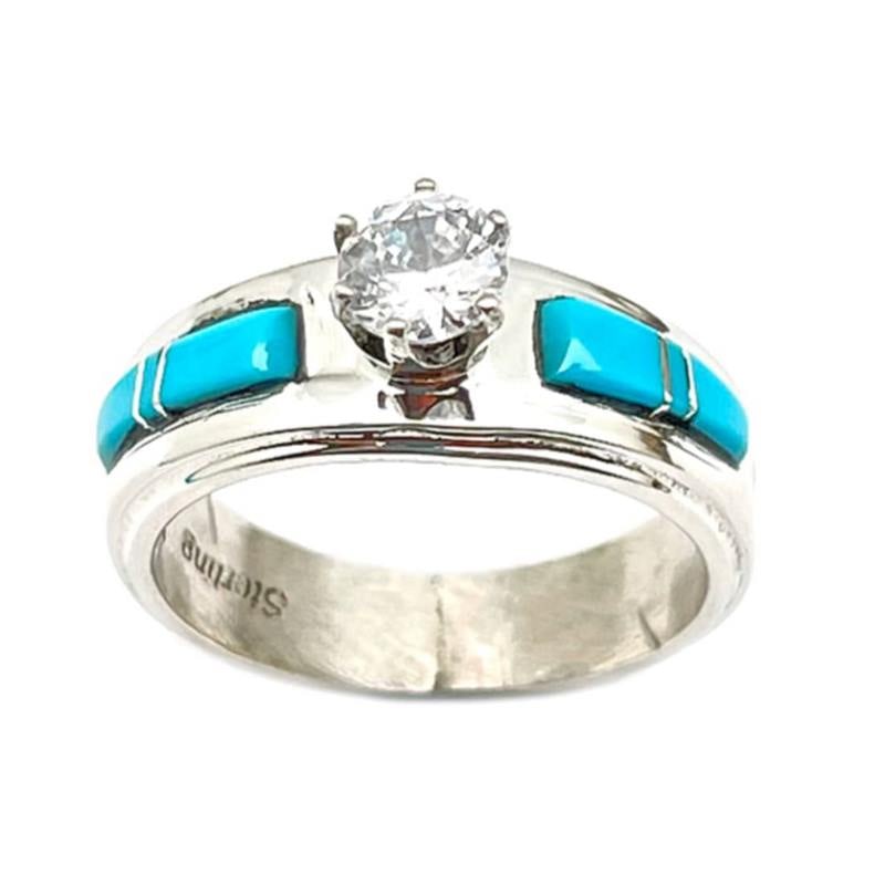 Native American Navajo Turquoise Engagement Ring Size 8 Sterling Silver (1 of 3)