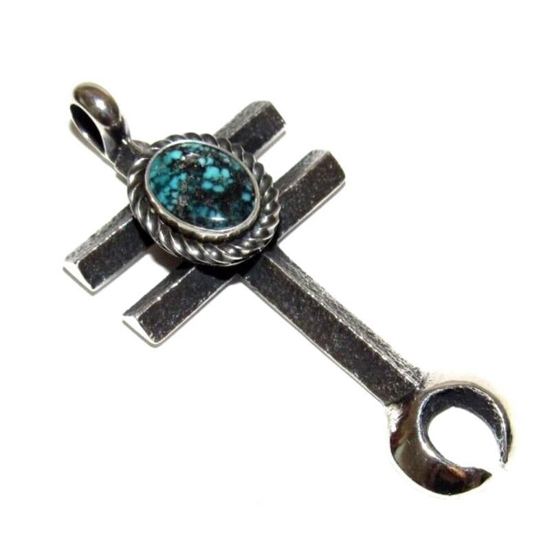 Navajo Tufa Cast Dragonfly Cross Pendant Naja Spiderweb Kingman Turquoise (1 of 6)