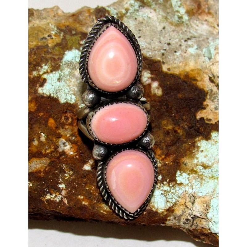 Navajo Pink Conch Cluster Ring Size 7 Adjustable Sterling Silver T. Long (1 of 6)