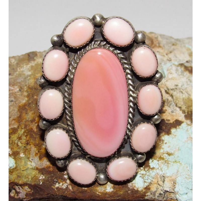 Navajo Pink Conch Cluster Ring Size 9 Adjustable Sterling Silver M Ramirez (1 of 6)