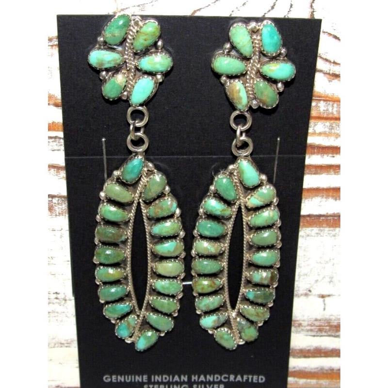 Navajo Turquoise Cluster Dangle Earrings Sterling Silver Signed Native American (1 of 5)
