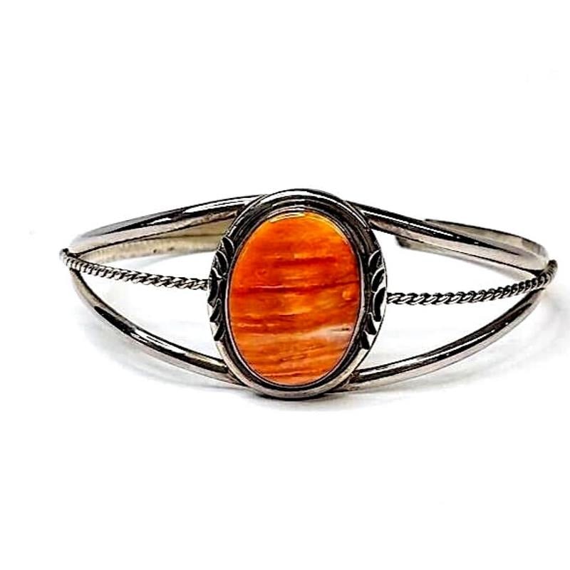 Vintage Navajo Orange Spiny Oyster Cuff Bracelet Sterling Silver Adjustable (1 of 5)