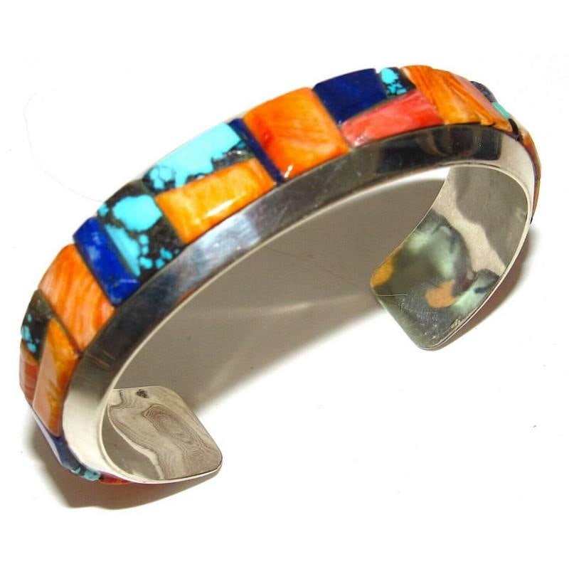 Navajo Cobblestone Inlay Bracelet Orange Spiny Oyster Turquoise (1 of 8)