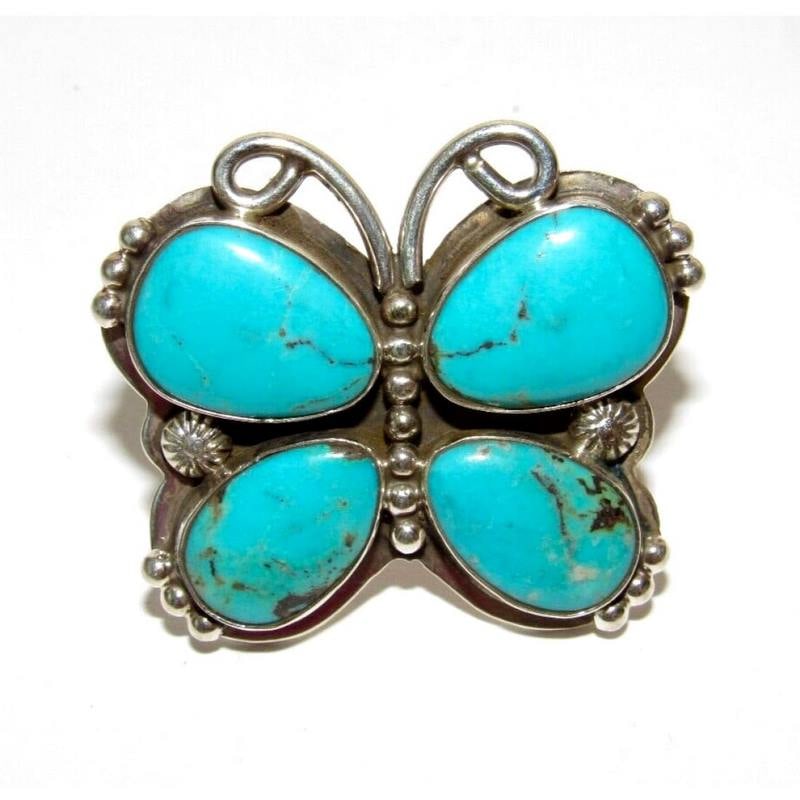 Navajo Kingman Turquoise Butterfly Adjustable Ring Sz 7 Sterling Silver G. Jones (1 of 3)