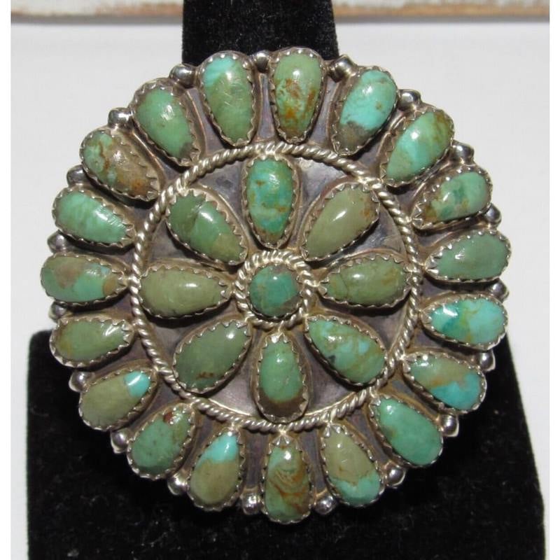 Navajo Green Royston Turquoise Cluster Ring Sz 8 Sterling Silver (1 of 4)