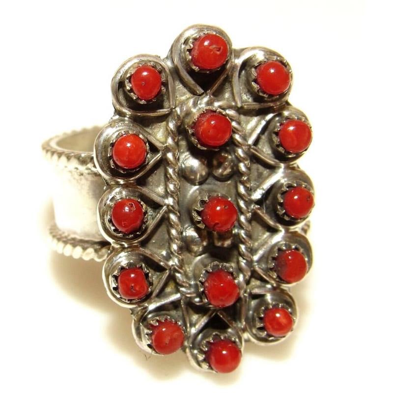Zuni Snake Eye Coral Ring Size 8 Sterling Silver Native American (1 of 5)