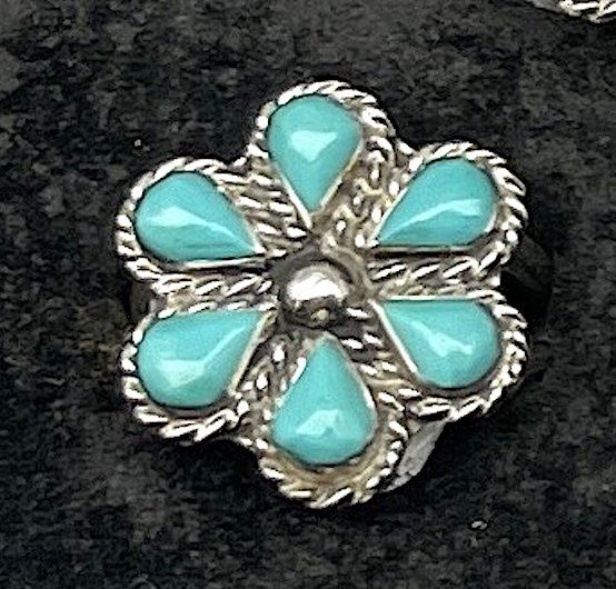 Zuni Turquoise Cluster Ring Sz 8 Sterling Silver Native American (1 of 2)