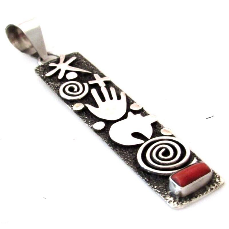 Massive Navajo Alex Sanchez Petroglyph Pendant Sterling Silver Coral (1 of 5)