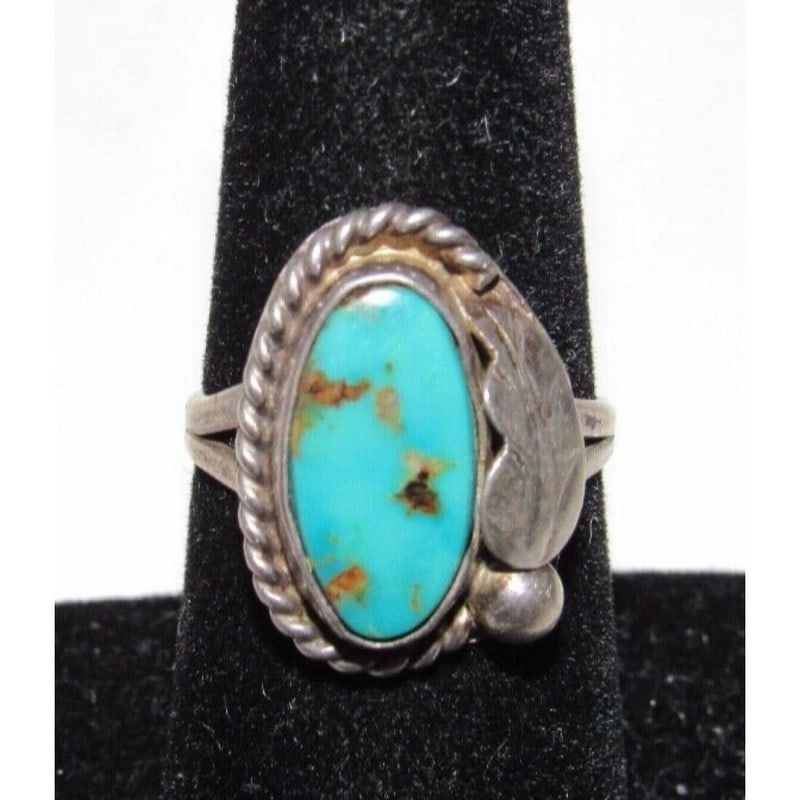Vintage Navajo Silver Turquoise Ring Size 7 Native American Old Pawn (1 of 5)
