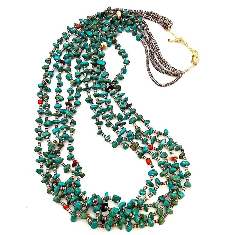 Early Santo Domingo Kewa Turquoise Coral 5 strand Heishi Beaded Necklace Vintage (1 of 4)