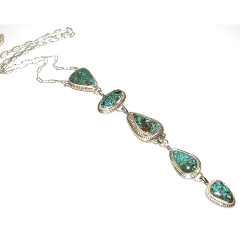 Navajo Spiderweb Kingman Turquoise Lariat Necklace Sterling Silver K. Pino (1 of 8)