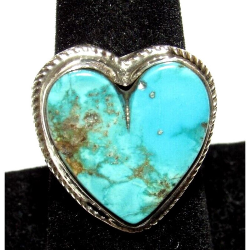 Navajo Royston Turquoise Heart Ring Sz 7.5 Sterling Silver Marcella James (1 of 5)