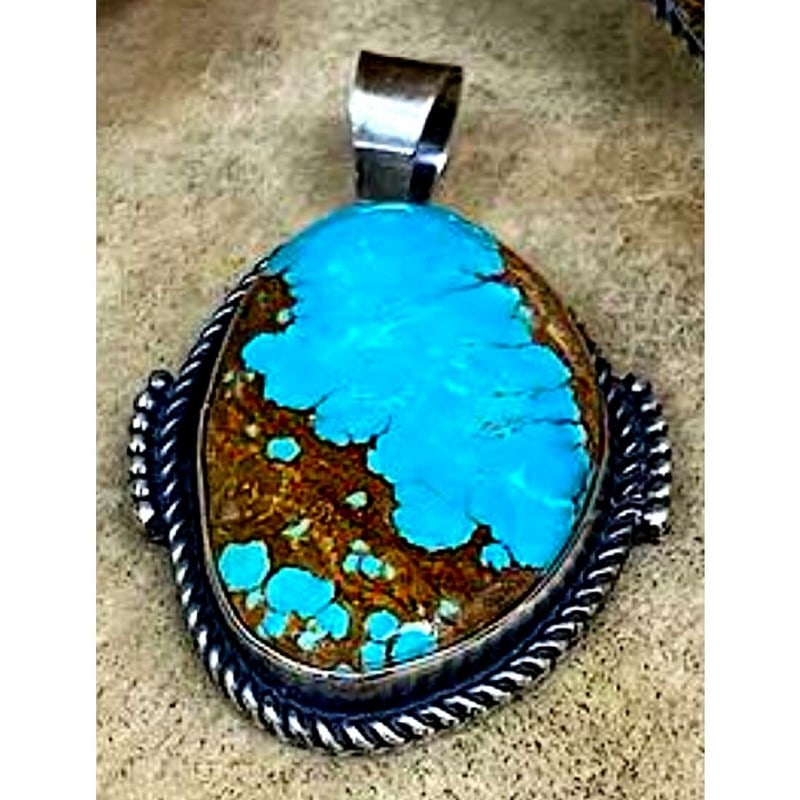 Massive Navajo Number 8 Turquoise Pendant Sterling Silver M. Vandiver (1 of 3)