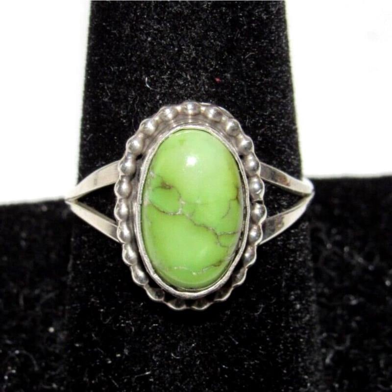 Small Navajo Sonoran Gold Green Turquoise Ring Sz 9.5 Sterling Silver T. Largo (1 of 5)