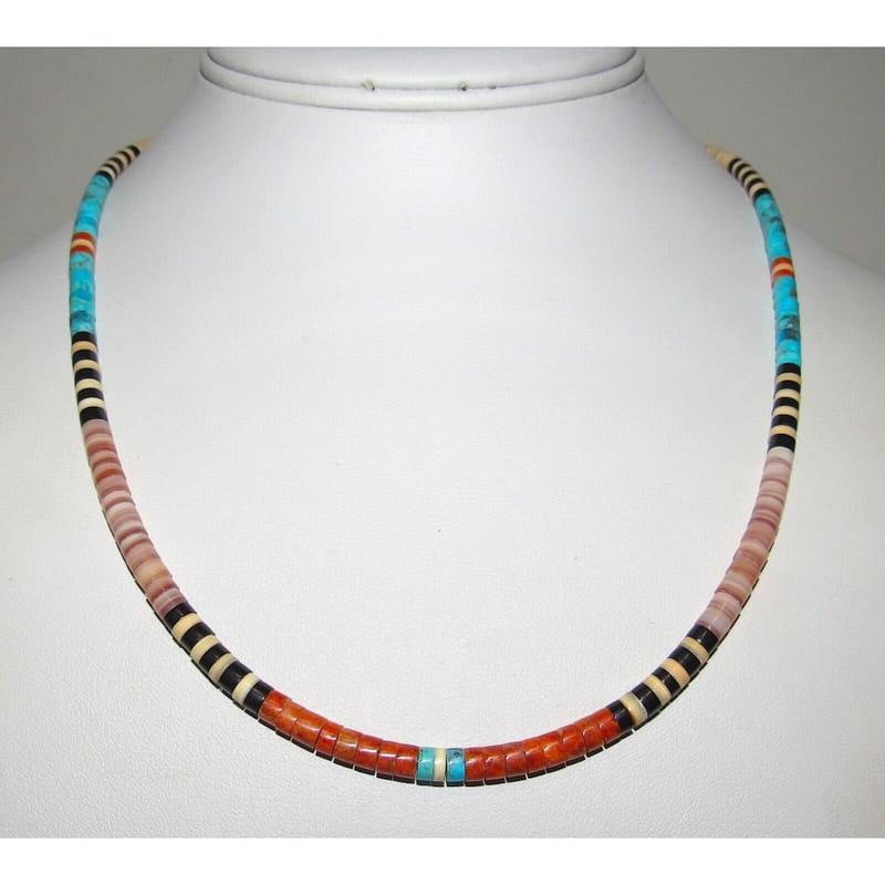 Santo Domingo Rolled Shell Orange Spiny & Turquoise Heishi Choker Necklace 16"L (1 of 3)