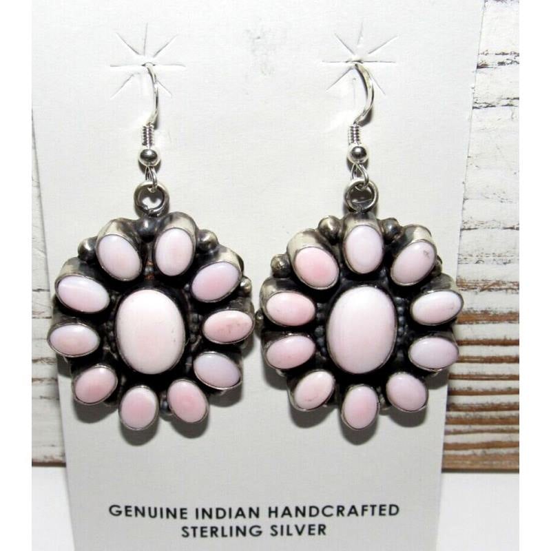 Navajo Sterling Silver Pink Conch Shell Cluster Earrings Sterling Silver R. Boyd (1 of 5)