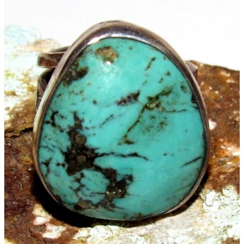Navajo Crow Springs Turquoise Ring Size 10 Sterling Silver R Vandiver (1 of 6)