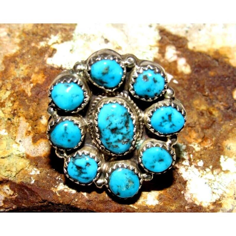 Navajo Kingman Turquoise Cluster Ring Sz 8 Sterling Silver Native Signed (1 of 3)