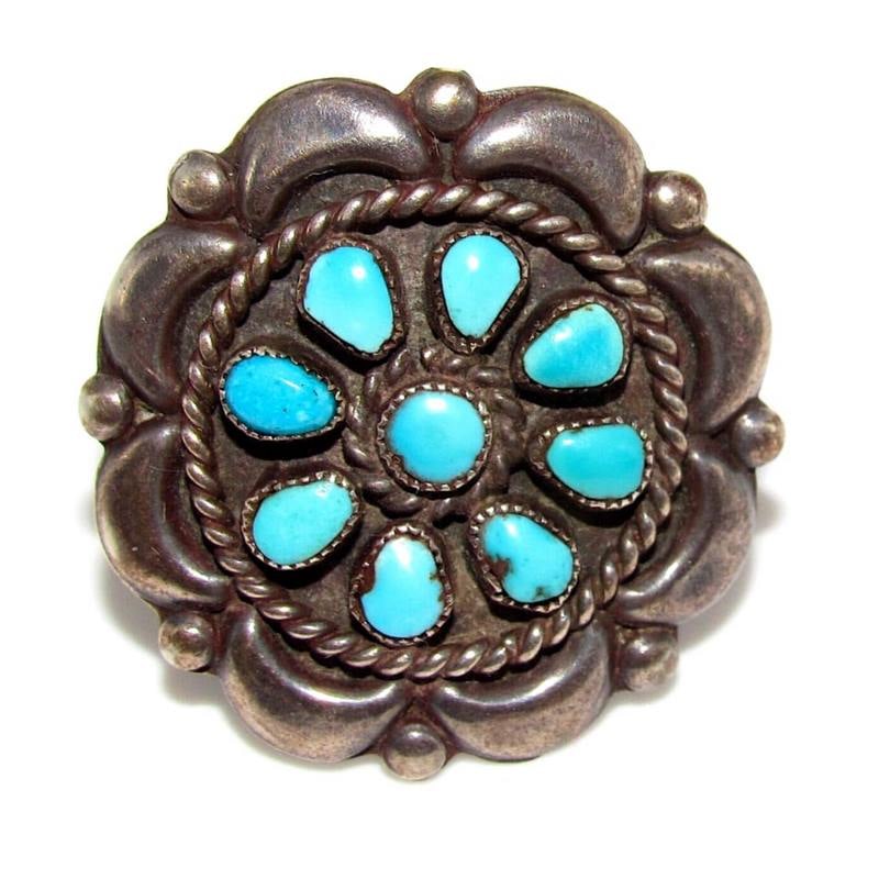 Old Pawn Navajo Kingman Turquoise Cluster Ring Sz 8 Sterling Native Vintage (1 of 6)