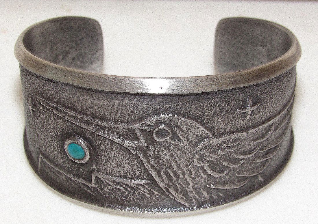Navajo Sterling Silver Tufa Cast Cuff Bracelet Hummingbird Bracelet Monty Claw (1 of 3)