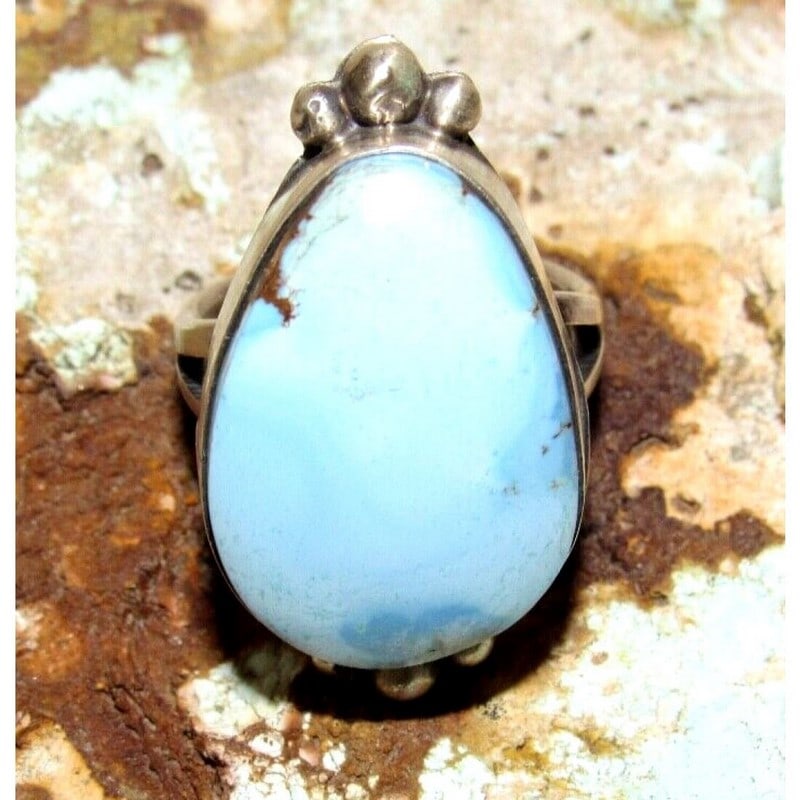 Navajo Golden Hills Turquoise Statement Ring Sz 7.5 Sterling Silver Eli Skeets (1 of 7)