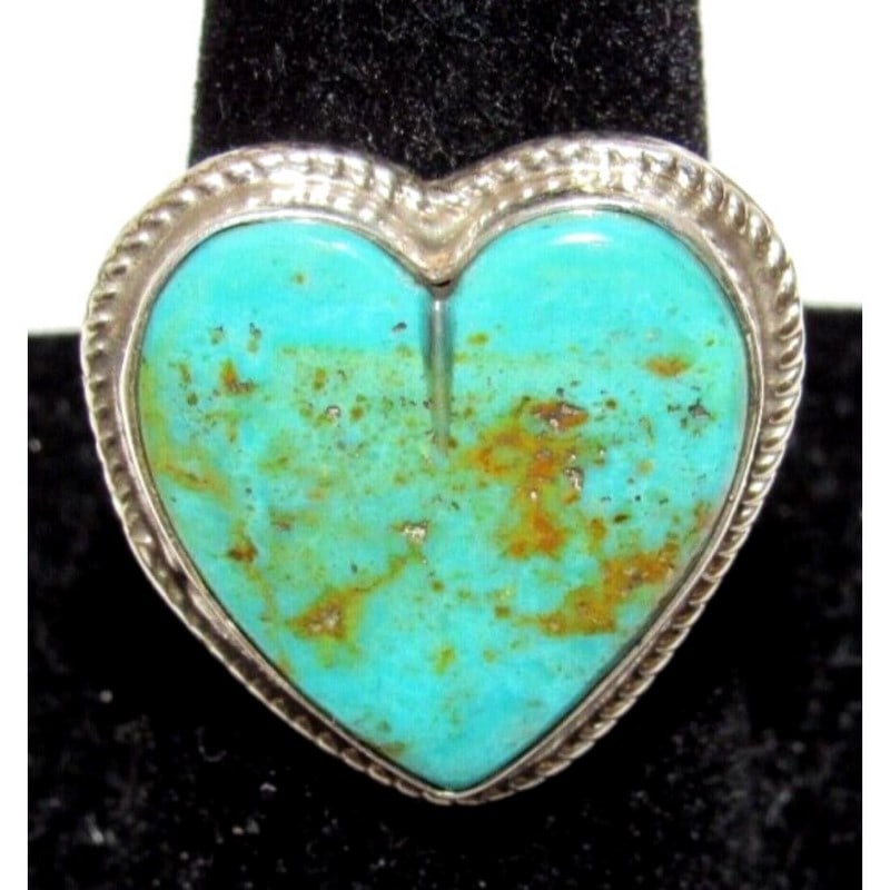 Navajo Royston Turquoise Heart Ring Sz 8.5 Sterling Silver Marcella James (1 of 6)