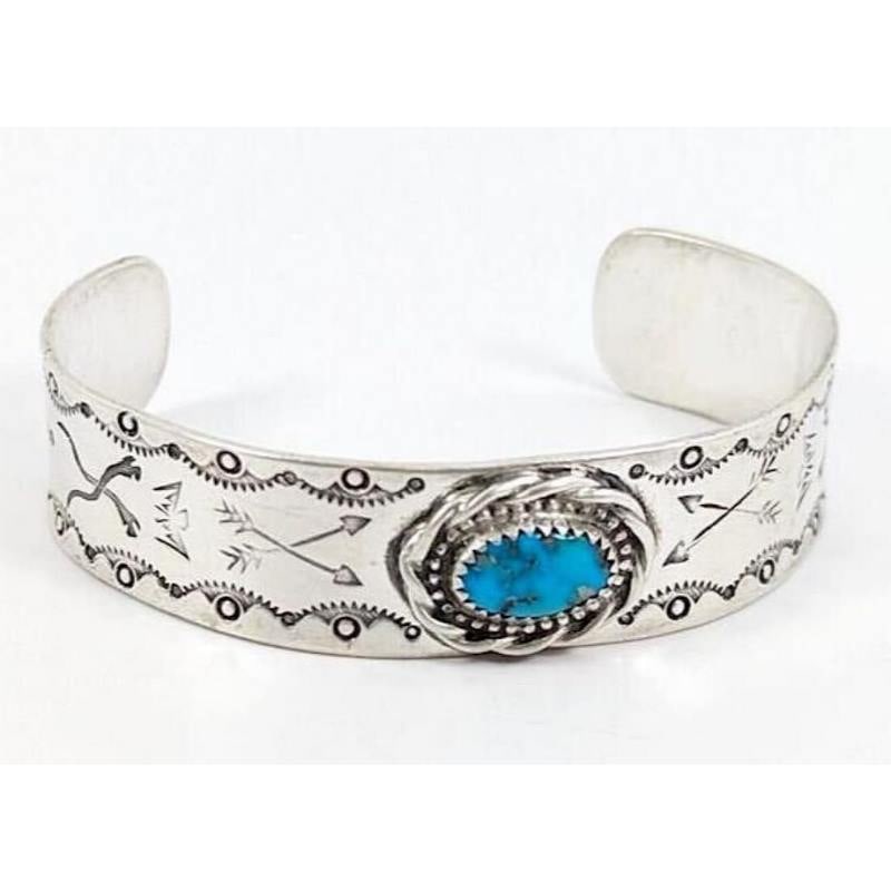 VTG Navajo Ingot Sterling Silver Kingman Turquoise Cuff Bracelet S. Martinez (1 of 4)