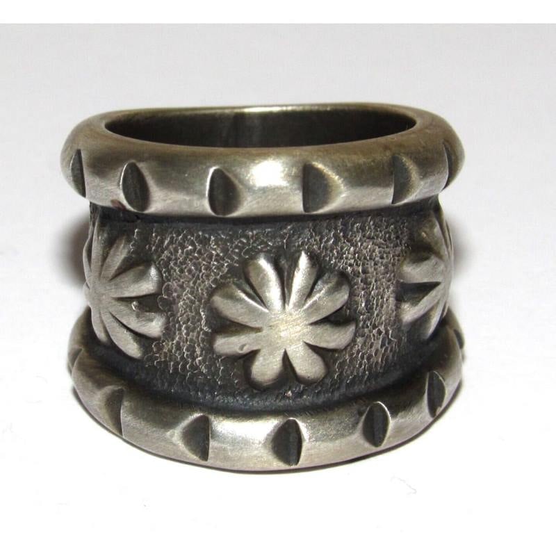 Navajo Tufa Cast Band Ring Size 8 Sterling Silver by Monty Claw (1 of 5)
