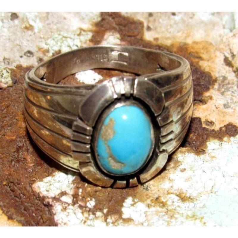 Navajo Royston Turquoise Men Ring Size 10 Sterling Silver Signed (1 of 4)