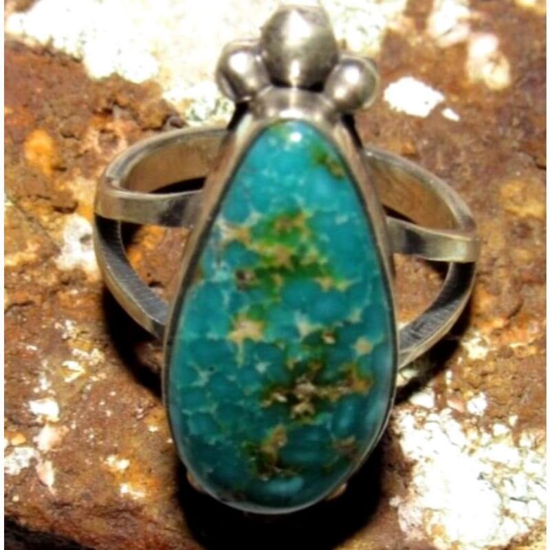 Navajo Sonoran Gold Turquoise Ring Sz 9 Sterling Silver Eli Skeets (1 of 7)