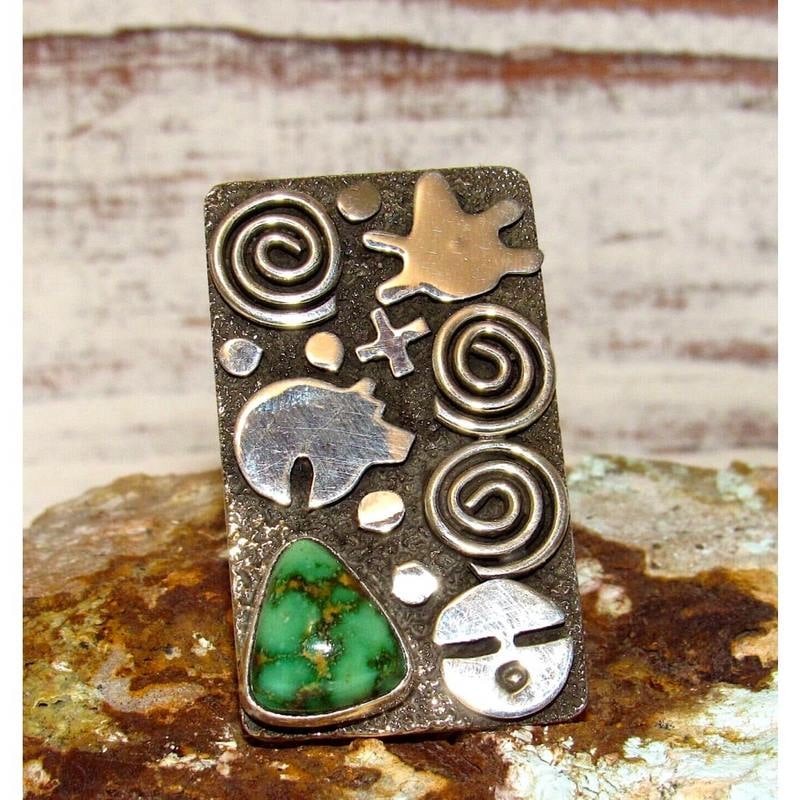 Navajo Alex Sanchez Petroglyph Ring Sz 7 Sonoran Gold Turquoise (1 of 7)