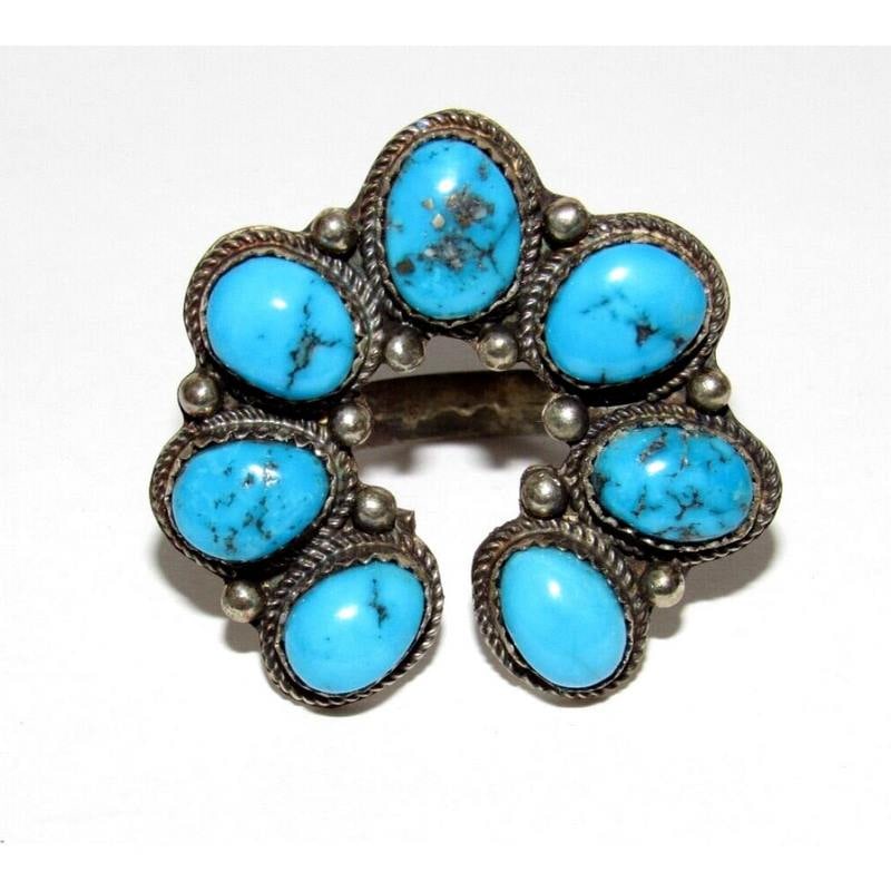 Navajo Naja Ring Size 7 Kingman Turquoise Statement Ring Native Signed (1 of 4)