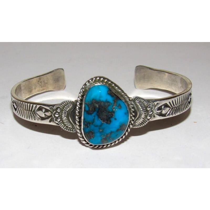 Navajo Kingman Turquoise Stacker Cuff Sterling Silver Bracelet Signed G Hale (1 of 6)