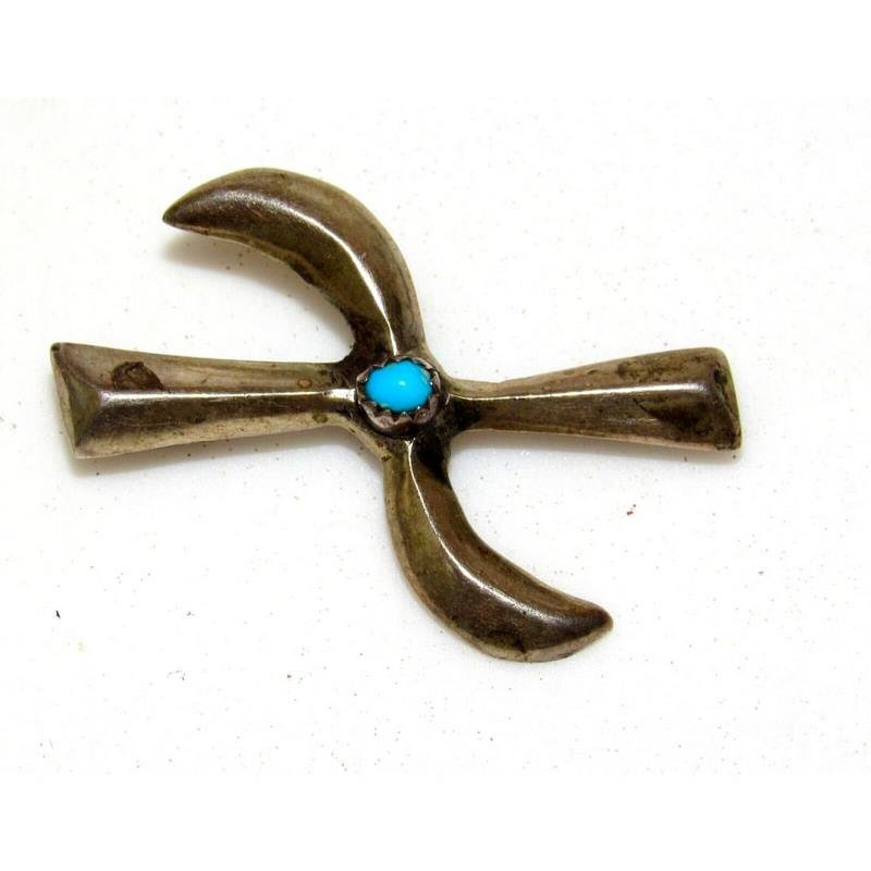 Old Pawn Navajo Whirling Logs Pin Brooch Sterling Turquoise Vintage (1 of 1)