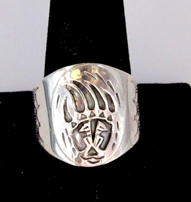 Navajo Sterling Silver Bear Paw Ring Size 12 Native American Men Ring Band (1 of 2)