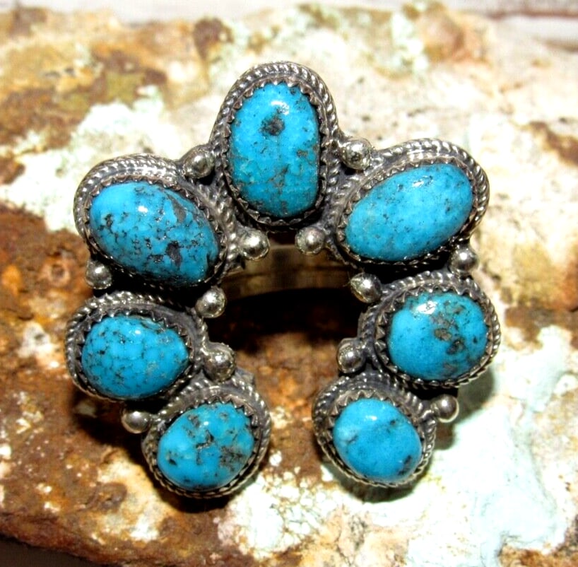 Navajo Naja Ring Size 7 Kingman Turquoise Statement Ring Native Signed (1 of 5)