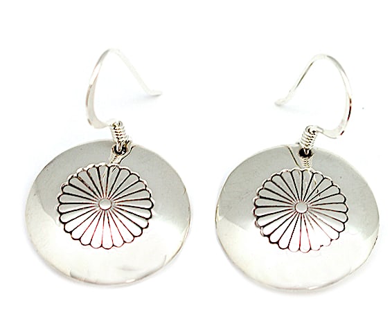 Navajo Flat Pillow Beads Stamped Dangle Earrings Sterling Silver Ina Nez (1 of 4)