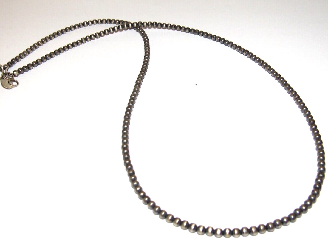 Navajo Pearls Necklace Sterling Silver Choker Necklace 22"L: Stunning 3mm Navajo pearls necklace. Measures about 22" long. Gorgeous, elegant & timeless piece that is sure to complement any outfit. Wonderful gift for anyone or yourself! :)