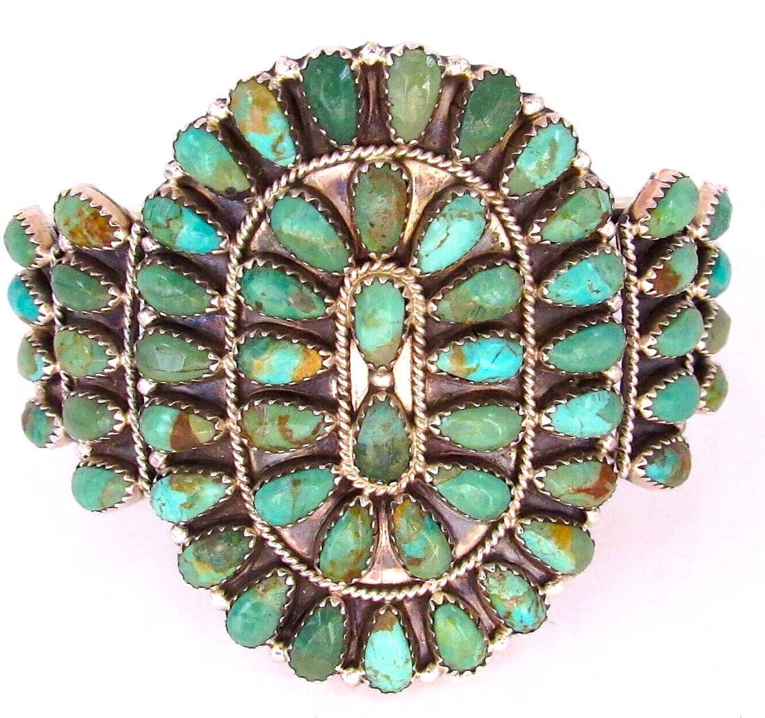 Huge Green Navajo Turquoise Cluster Cuff Bracelet Sterling Silver Native (1 of 5)