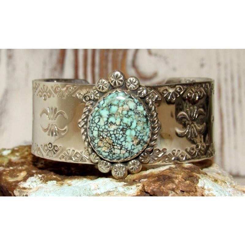 Navajo Number 8 Turquoise Cuff Bracelet Adjustable Adam Fierro Native American (1 of 4)