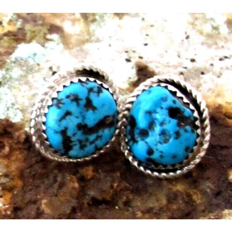 Navajo Kingman Turquoise Post Earrings Sterling Silver (1 of 6)