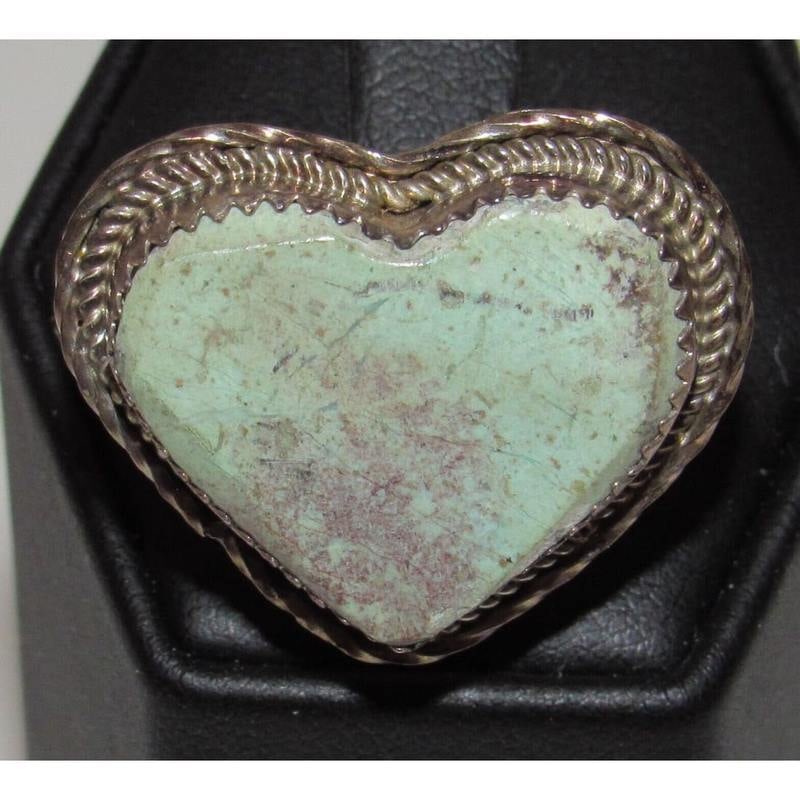 VTG Navajo Turquoise Heart Ring Sz 6.5 Sterling Silver Signed (1 of 4)