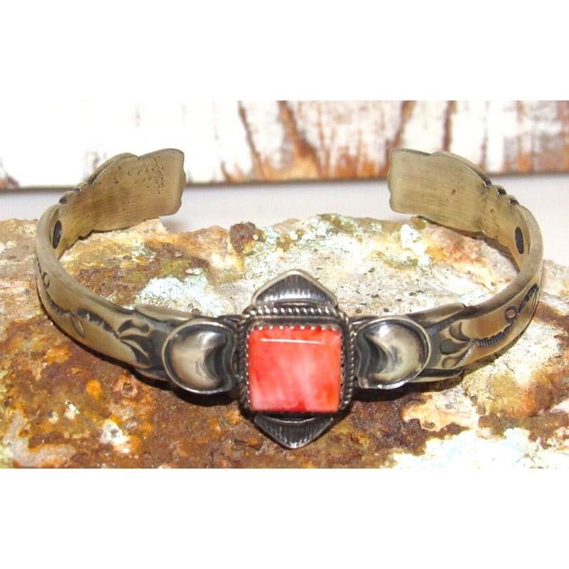 Navajo Orange Spiny Sterling Stacker Cuff Bracelet Ingot Martha Cayatineto (1 of 6)