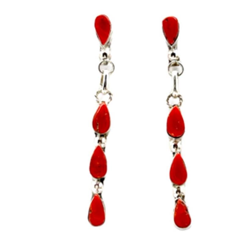 Zuni Coral Sterling Silver Dangle Earrings S Walela (1 of 3)