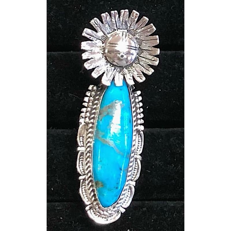 Navajo Bennie Ration Kingman Turquoise Sunface Kachina Ring Sz 8 Sterling Silver (1 of 4)