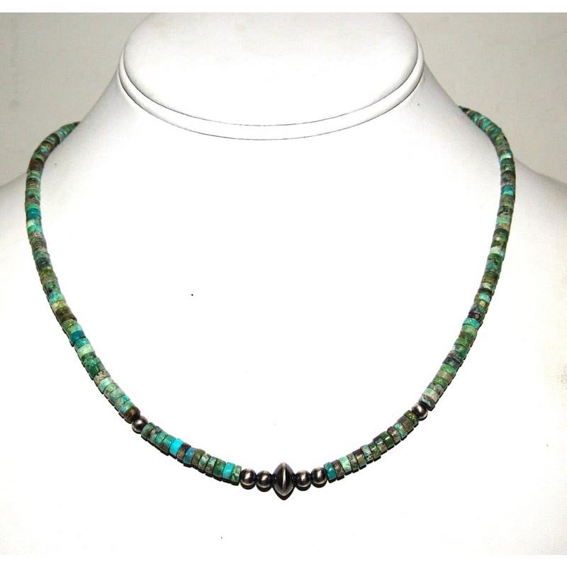 Navajo Rolled Turquoise & Navajo Pearls Heishi Choker Necklace Native 18L (1 of 2)
