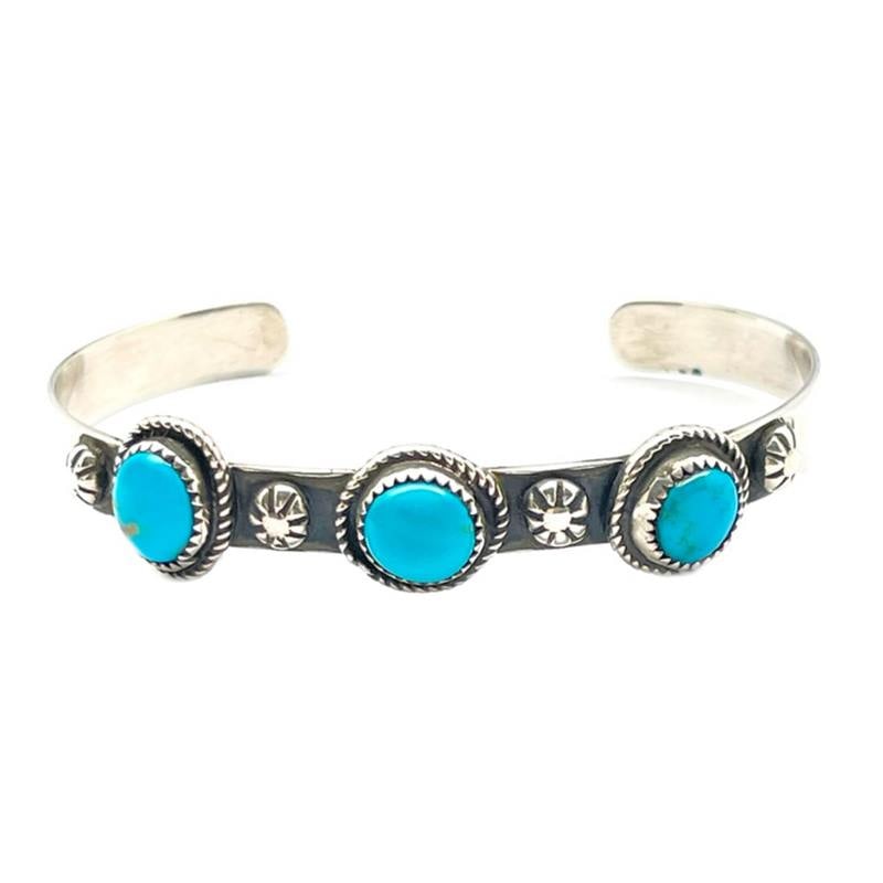 Navajo Kingman Turquoise Stacker Cuff Bracelet Sterling Silver Native American (1 of 3)